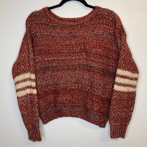 JESSICA SIMPSON Varsity Striped Crochet Sweater in Red & Cream (Size S)